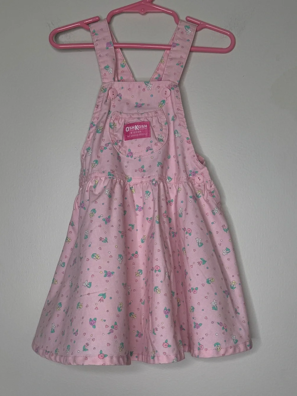 Vintage Oshkosh B'Gosh Pink Floral Overall Dress Rare Size 4T